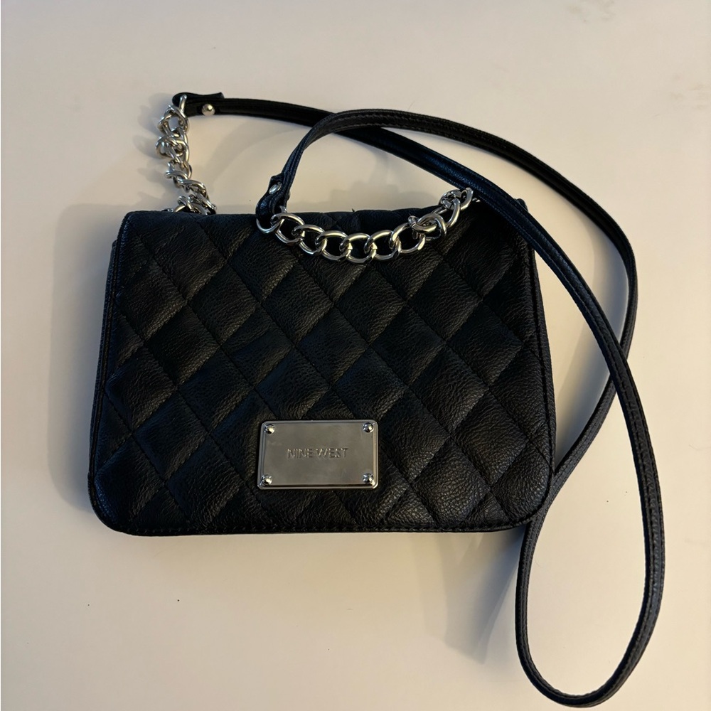 Nine West Black Quilted Crossbody/Shoulder Bag with Silver Toned Accents